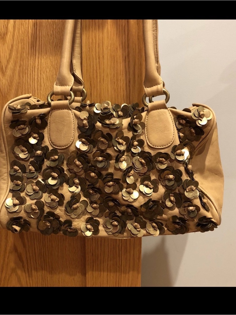 Anthropologie Shoulder Bag With Metal Flowers